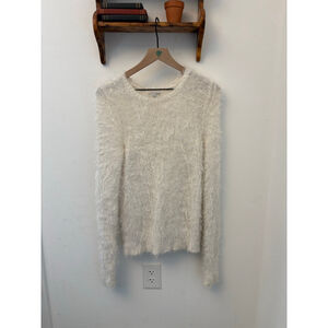 Halogen Off-White Fuzzy Crew Neck Sweater M